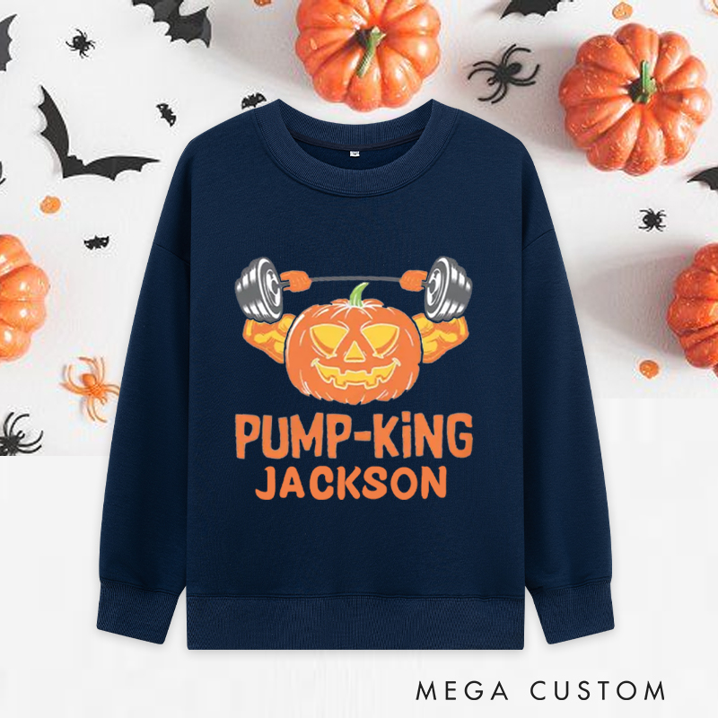 Personalized Halloween Classic Sweatshirts with Pump King Lantern Weightlifting Sweatshirts Gift for Fitness Enthusiasts Bodybuilders and Gym Lovers