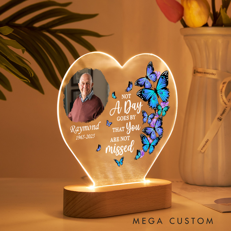 Personalized Memorial Heart Shaped LED Light Customizable Photo Name Year Message Butterfly Keepsake
