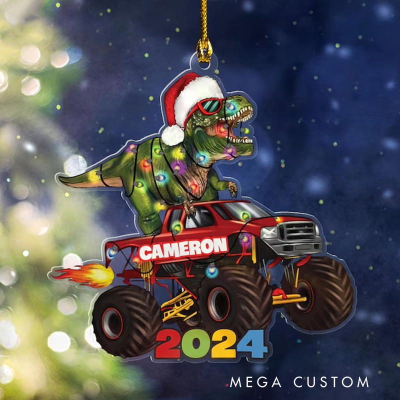 Personalized Dinosaur Christmas Ornament Christmas Truck Ornament Boys Dino Christmas Ornament