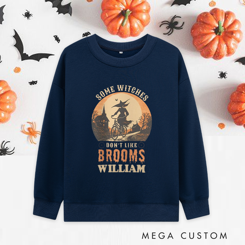 Personalized Halloween Classic Sweatshirts with Funny Witch on Bicycle Spooky Night for Fitness Enthusiasts Bodybuilders and Gym Lovers