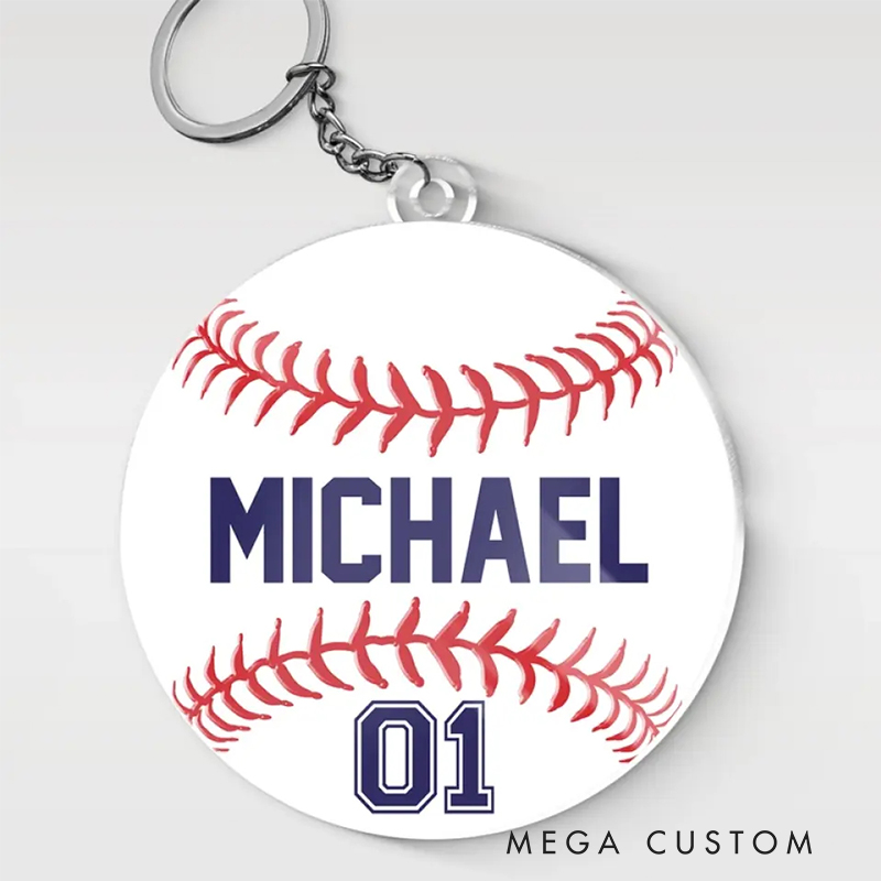 Personalized Acrylic Baseball Keychain with Custom Name and Number Design