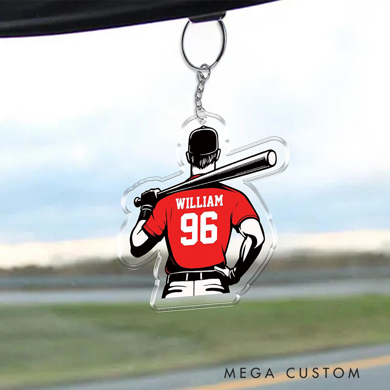 Personalized Acrylic Baseball Athlete Keychain with Customizable Team Colors and Text 
