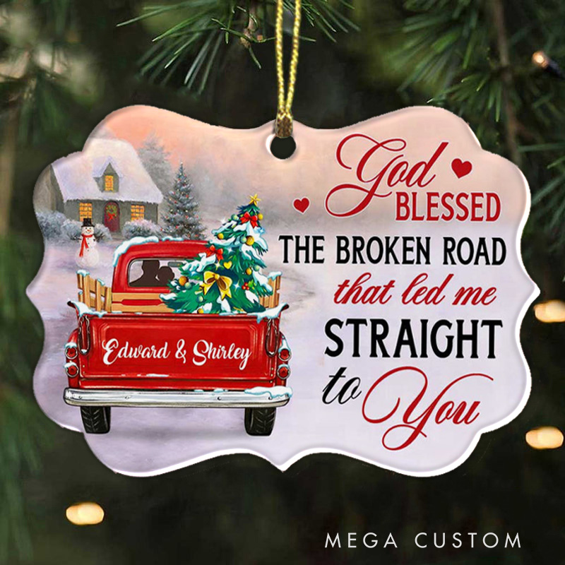 Personalized God Blessed Red Truck Couple Acrylic Christmas Ornament with Names Religious Gift Christmas Gift for Couple