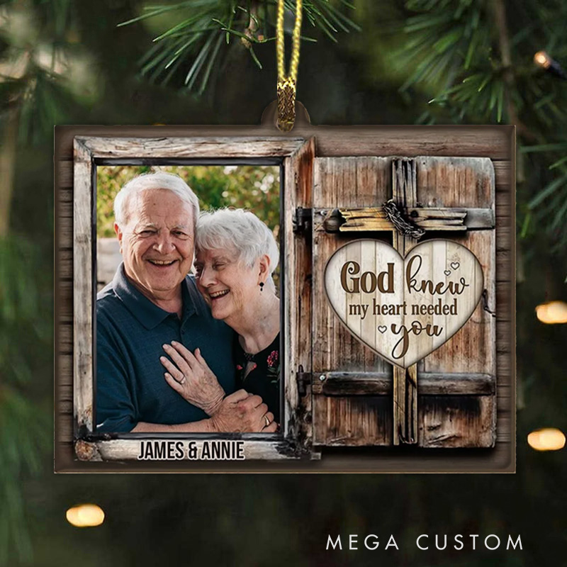 Personalized Couple God Knew My Heart Need You Acrylic Ornament with Names and Photo Religious Gift Christian Gift for Couple