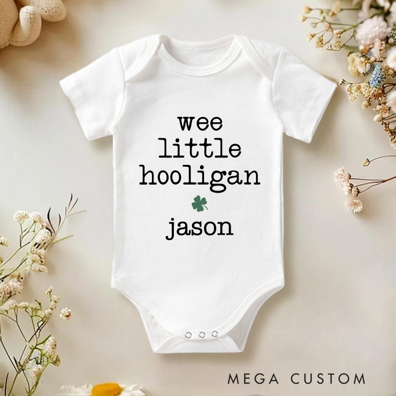Personalized Wee Little Hooligan Baby Onesie St Patrick's Day Baby Onesie Natural Irish Baby Gift