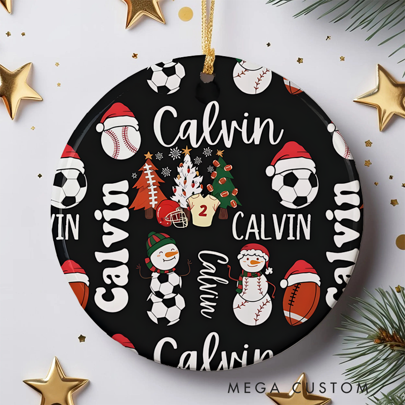 Personalized Sports-Themed Christmas Ornament with Custom Name Design