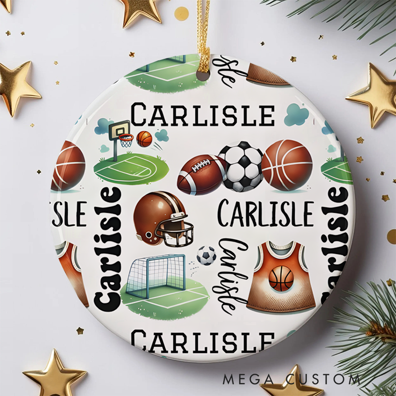 Personalized Multi-Sport Ornament with Custom Name Design
