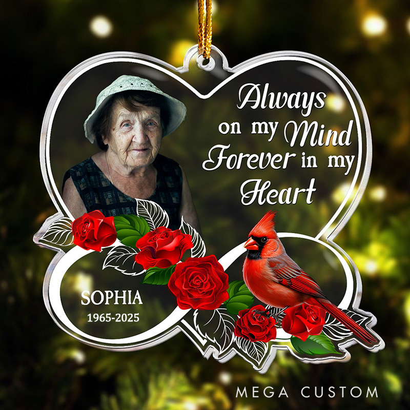 Personalized Photo Ornament Forever in My Heart Memorial Cardinal Rose Memorial Ornament Sympathy Gift for Loss of Grandmother