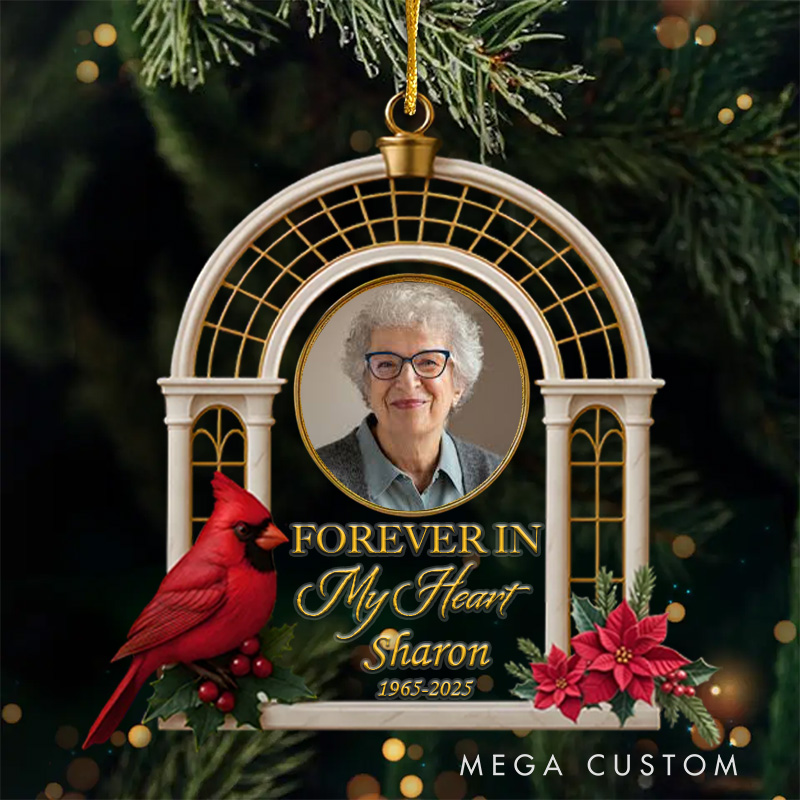Personalized Memorial Ornament Customizable Photo Name Year Cardinal Design Sympathy Gift
