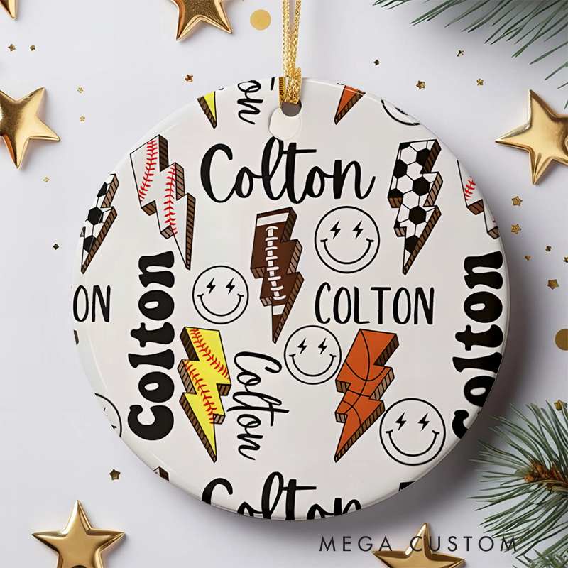 Personalized Sports-Themed Ornament with Custom Name and Fun Icons Design