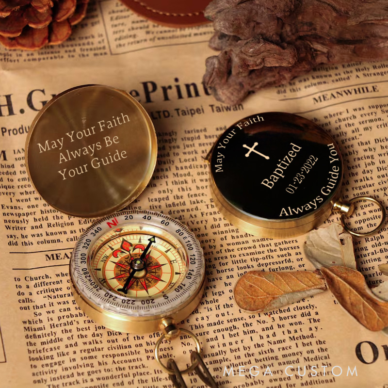 Personalized May Your Faith Always Guide You Luminous Compass with Date Religious Gift Baptized Gift