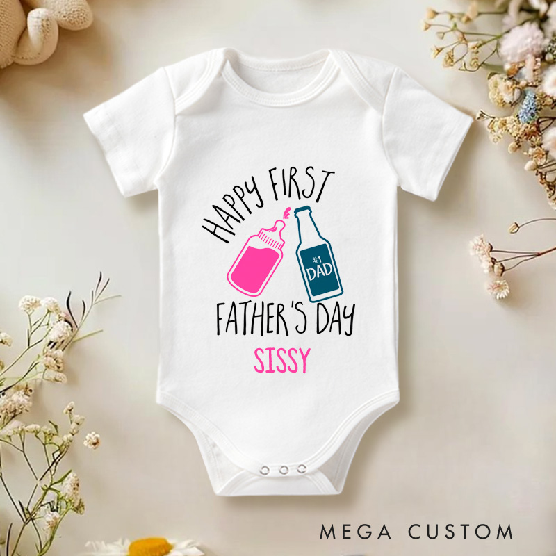 Personalized Happy First Father's Day Baby Onesie with Your Name Gift for New Daddy