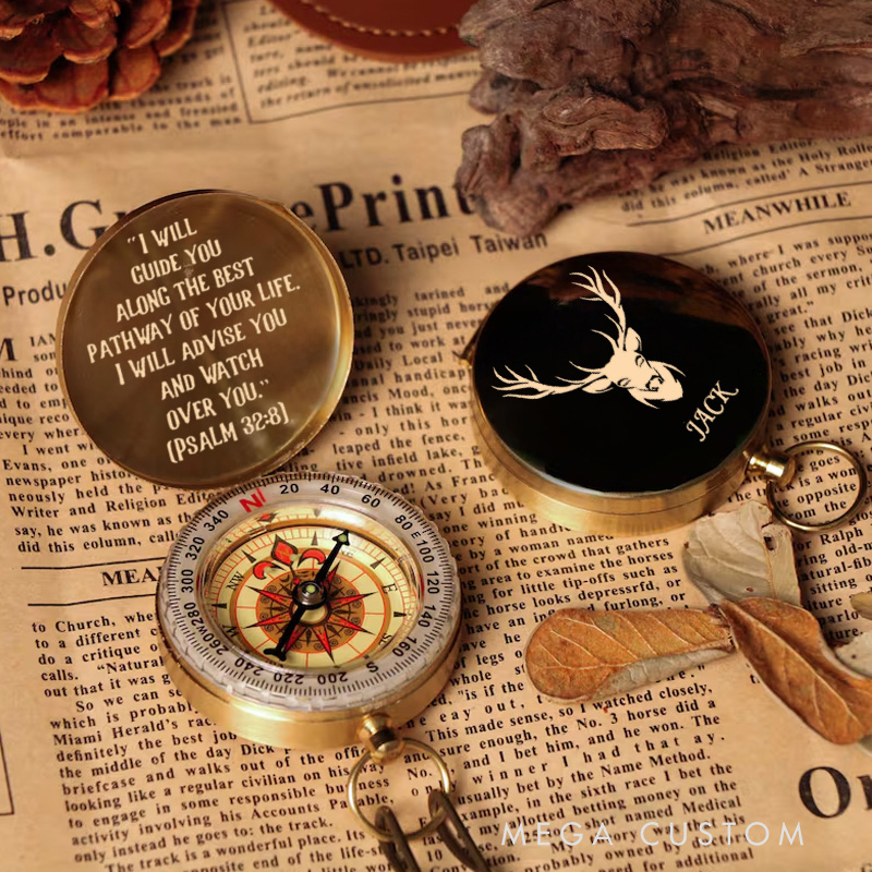 Personalized Stag Luminous Compass with Name and Bible Verse Religious Gift Christian Gift Faith Gift