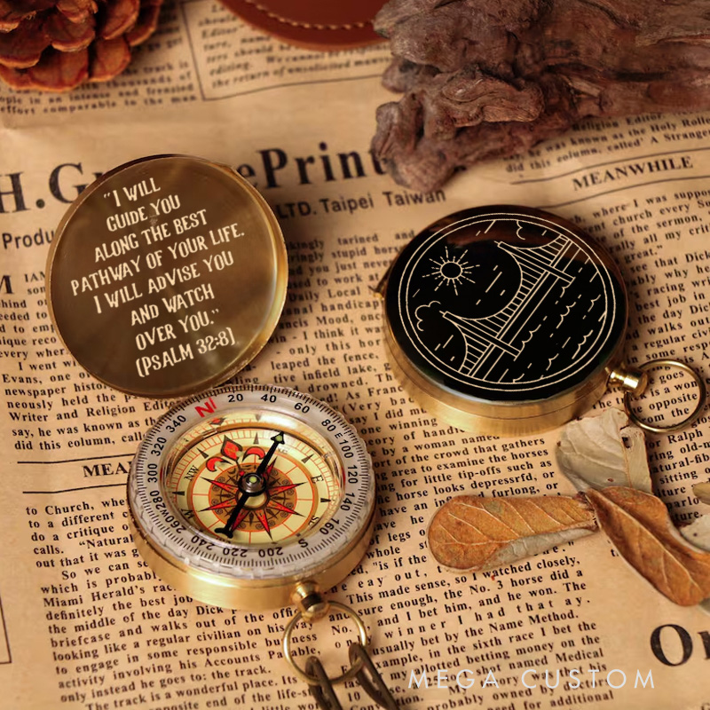 Personalized Bridge and Scenic Luminous Compass with Bible Verse Religious Gift Christian Gift Faith Gift