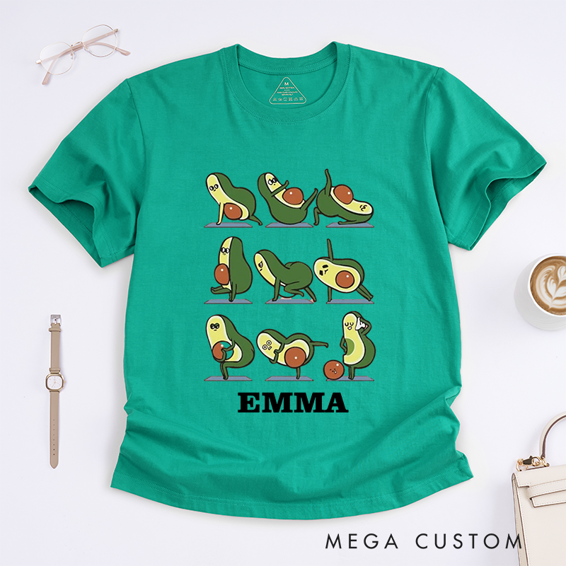 Personalized Yoga Avocado T-Shirts Cute T-Shirts Funny T-Shirts Yoga Lovers T-Shirts Gift Custom T-Shirts