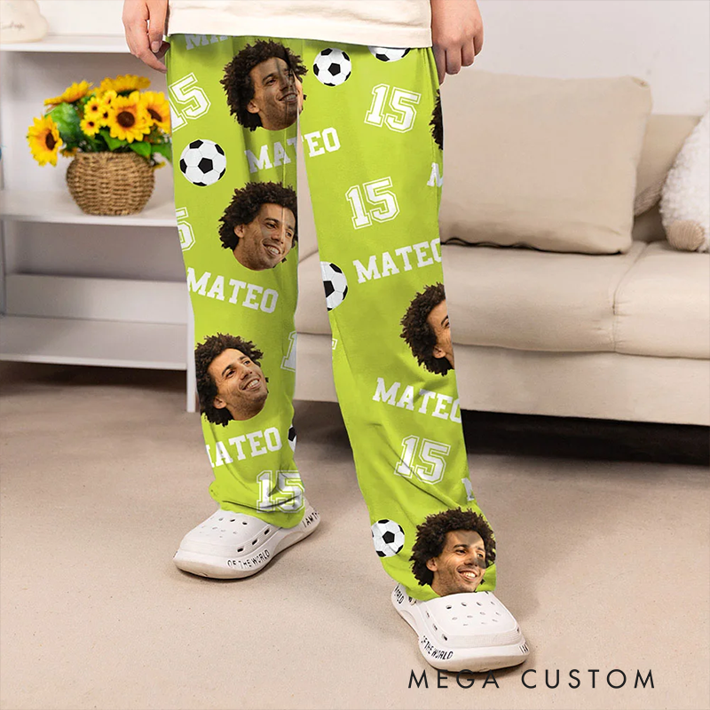 Personalized Sports-Themed Pajama Pants with Custom Name, Photo, and Number Design