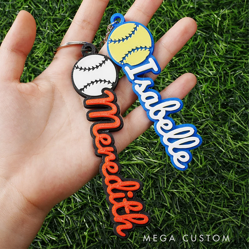 Personalized 3D Printed Softball Keychain Featuring Custom Name