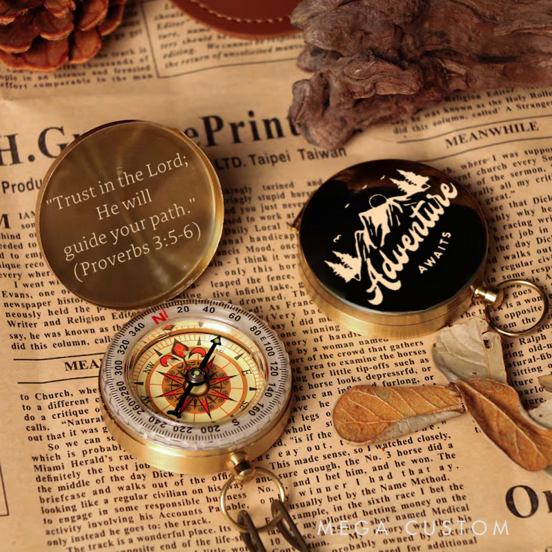 Personalized Adventure Awaits Proverbs 3:5-6 Luminous Compass with Scripture Religious Gift Christian Gift Faith Gift