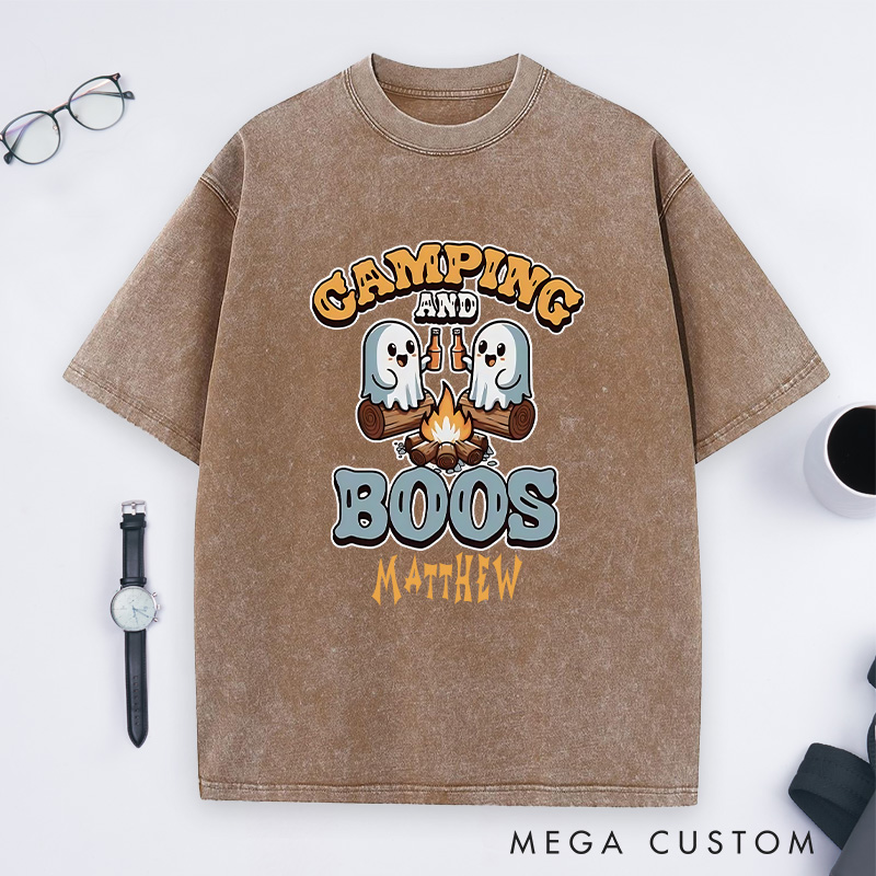 Personalized Camping and Boos Washed T-Shirt Halloween Camping Hiking Lovers Shirt Halloween Gift
