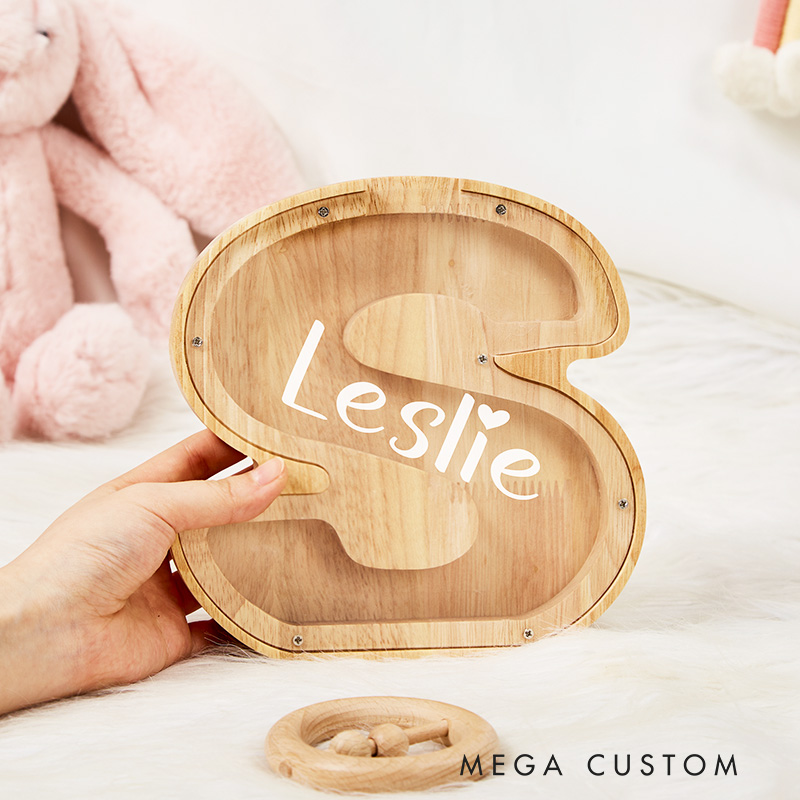 Personalized Alphabet Letter Piggy Bank with Name Wood Alphabet Letter Bank Coin Bank Christmas Gifts