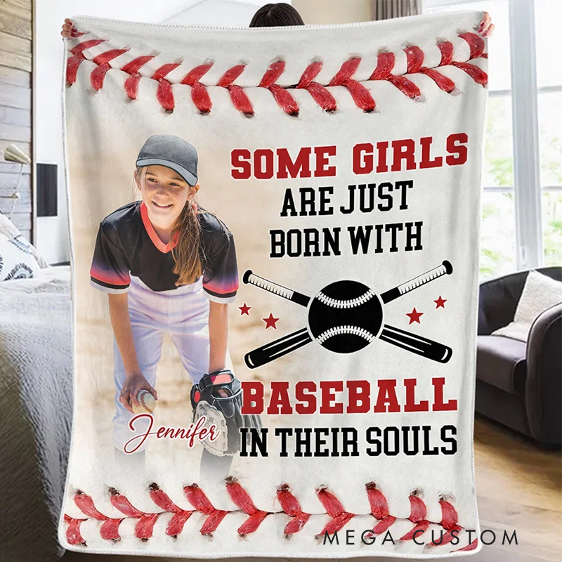 Personalized Baseball Themed Custom Photo Blanket with Name and Inspirational Quote