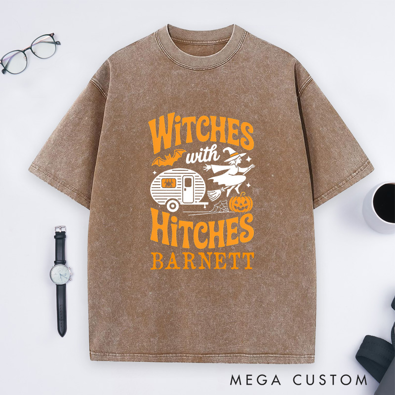 Personalized Camping Halloween Funny Witch Essential Washed T-Shirt Camping RV Pumpkin Shirt Gift Outdoor
