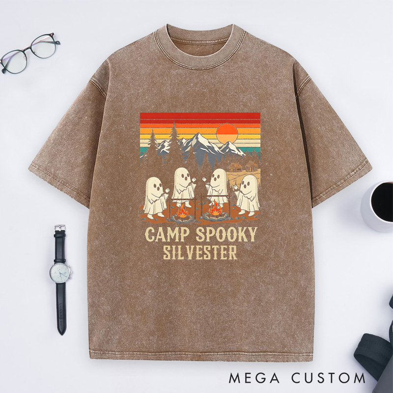 Personalized Funny Camp Spooky Washed T-Shirt Ghostly Adventures Shirt Halloween Gift Outdoor
