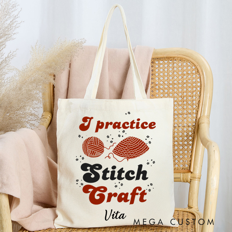 Personalized I Practice Stitch Craft Tote Bag Gift for Crocheting Lovers Funny Gift for Halloween