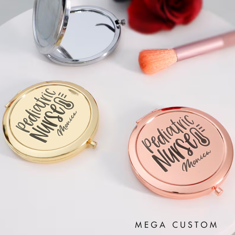 Personalized Nurse Compact Mirror Engraved Pediatric Nurse Design Mirror Pocket Mirror For Her Nurse Appreciation Gift 
