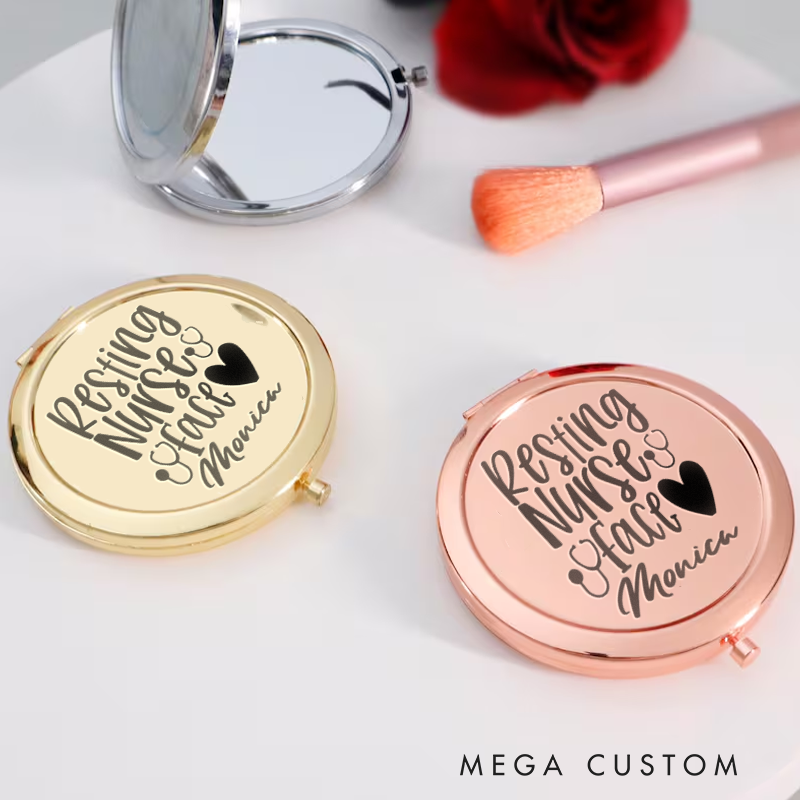Personalized Nurse Compact Mirror Engraved Resting Nurse Face Design Mirror Pocket Mirror For Her Nurse Appreciation Gift 