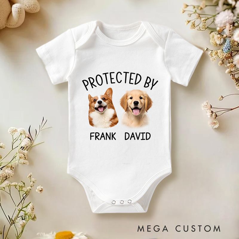 Personalized Protected By Photo Baby Onesie Gift for Baby Tee Cute Dog Gifts