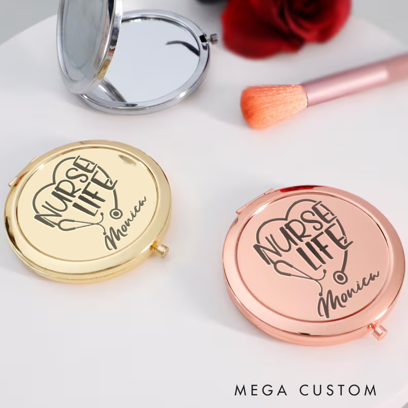 Personalized Nurse Compact Mirror Engraved Nurse Life Design Mirror Pocket Mirror For Her Nurse Appreciation Gift 