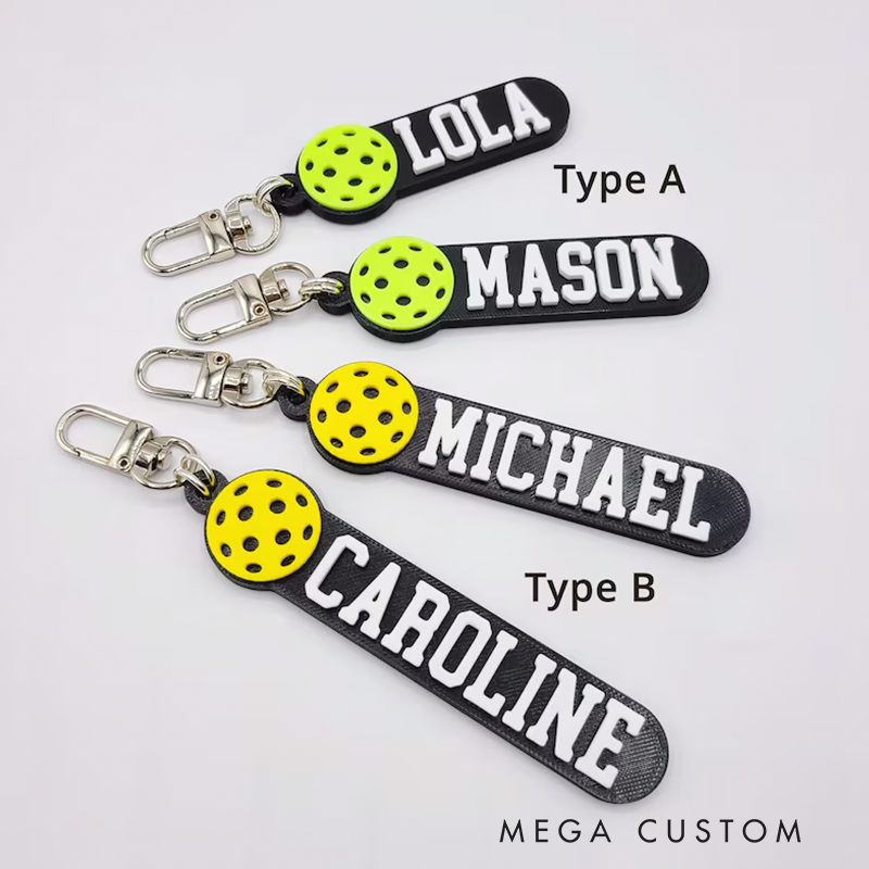Personalized Pickleball Keychain with Custom Name and 3D Pickleball Design