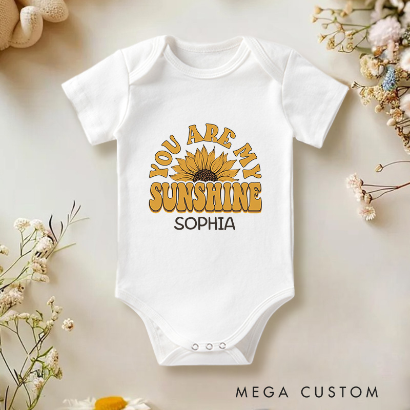 Personalized You Are My Sunshine Baby Onesie Boho Sunflower Onesie Baby Shower Gift