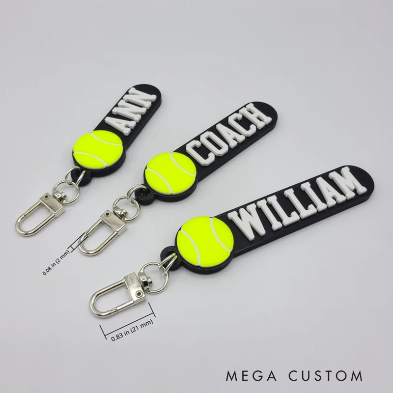 Personalized Tennis Keychain with Custom Name and 3D Tennis Ball Design