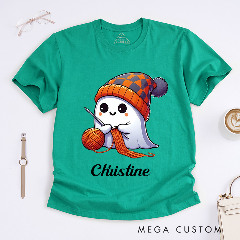 Personalized Halloween Ghost Classic T-Shirts for Knitting Lovers Funny Kintting Shirt 