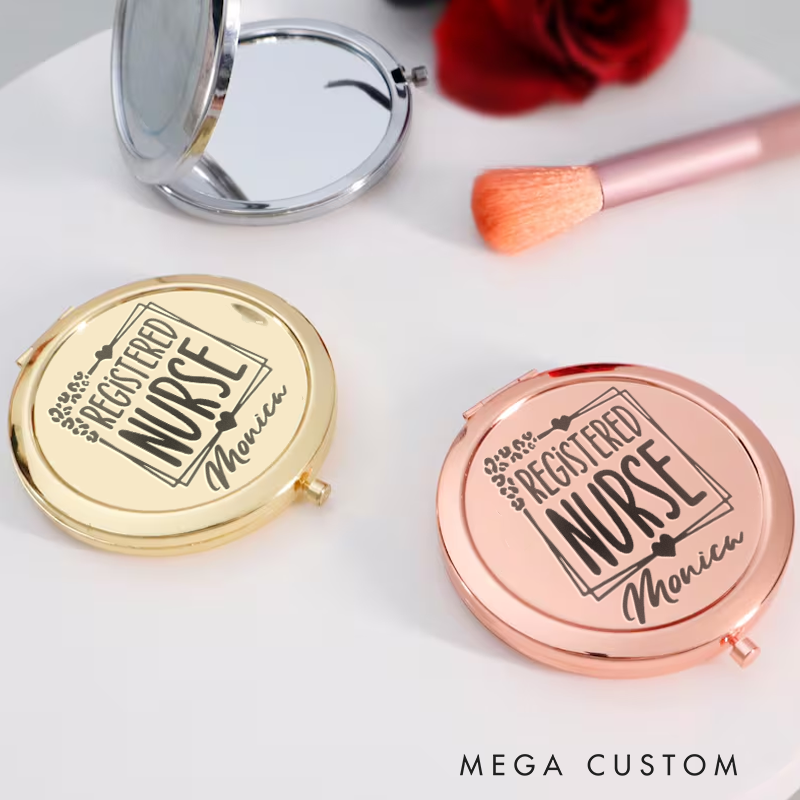 Personalized Nurse Compact Mirror Engraved Registered Nurse Design Mirror Pocket Mirror for Her Nurse Appreciation Gift 