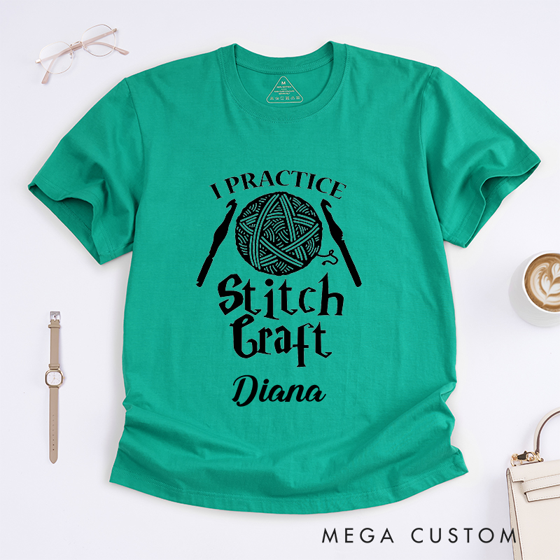 Personalized I Practice Stitch Craft Classic T-Shirts for Crocheting Lovers Halloween Crocheting Shirt 