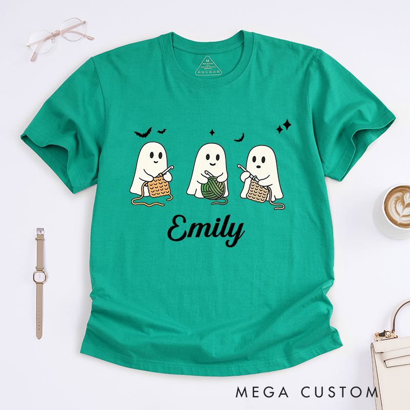 Personalized Crochet Ghost Classic T-Shirts for Crocheting Lovers Halloween Gift for Crocheter