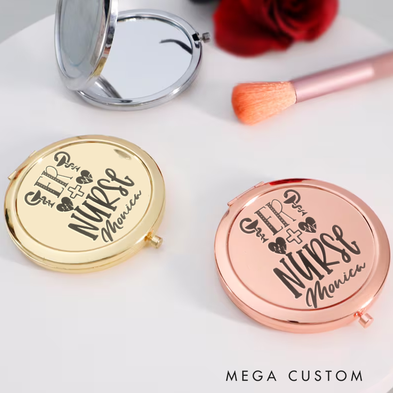 Personalized Nurse Compact Mirror Engraved ER Nurse Design Mirror Pocket Mirror For Her Nurse Appreciation Gift 