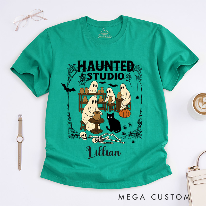 Personalized Haunted Studio Classic T-Shirts for Pottery Lovers Halloween Gift for Ceramics Artist