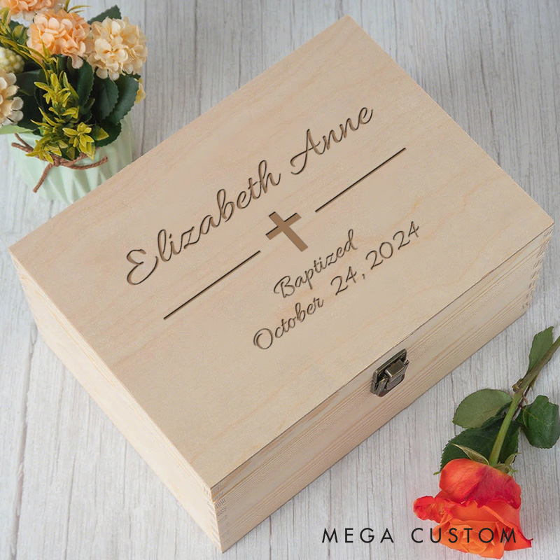 Personalized Cross Wooden Keepsake Box with Name and Date Religious Gift Baptism Gift for Boys and Girls