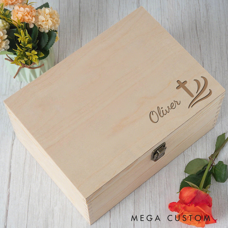 Personalized Cross and Wave Wooden Keepsake Box with Name Religious Gift Birthday Gift for Christians
