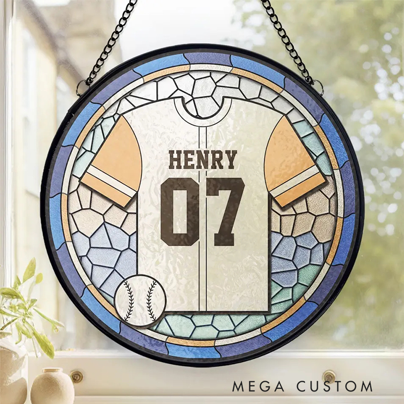 Personalized Baseball Jersey Stained Glass Suncatcher with Custom Name  