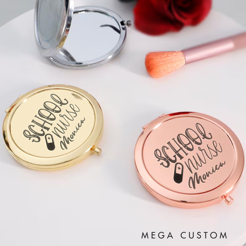 Personalized Nurse Compact Mirror Engraved School Nurse Design Mirror Pocket Mirror For Her Nurse Appreciation Gift 