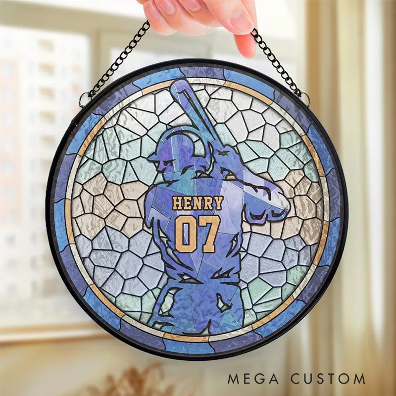 Personalized Stained Glass Baseball Suncatcher Featuring Player Design  