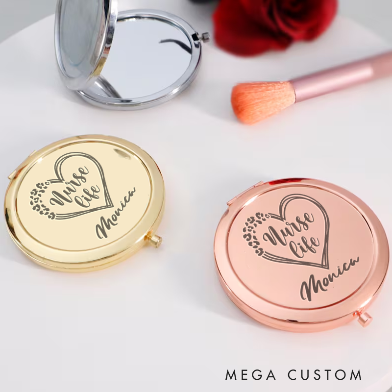 Personalized Nurse Compact Mirror Engraved Nurse Life Design Mirror Pocket Mirror For Her Nurse Appreciation Gift 