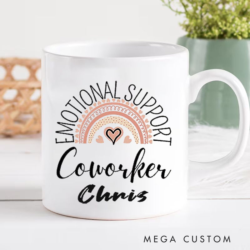 Personalized Office Worker Mug Gift Emotional Support Coworkers with Boho Style Rainbow Mug Appreciation Gift for Coworkers