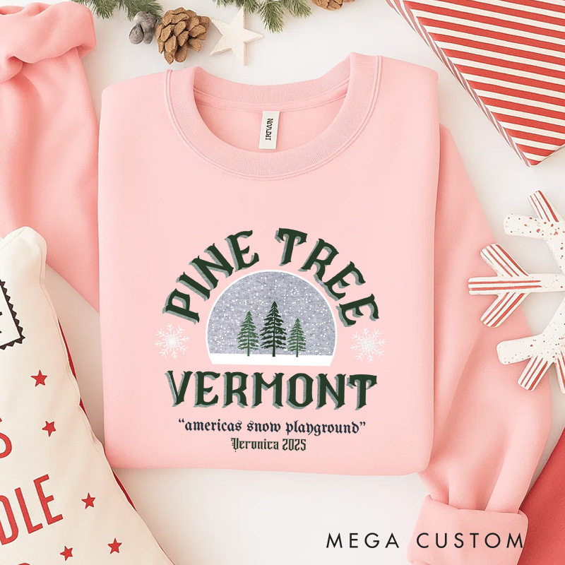 Personalized Pine Tree Vermont Movie Classic Sweatshirt Vintage Holiday Movies Crewneck Family Movie Shirt