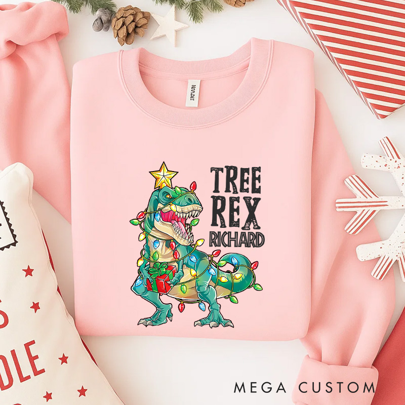 Personalized Tree Rex Christmas Funny Classic Sweatshirt Dinosaurs Movie Series Crewneck Movie Holiday Shirt
